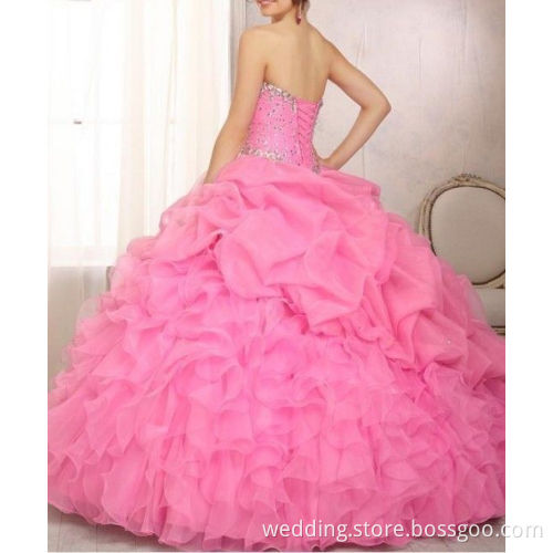 Sweetheart Beaing Ball Gown Organza Wedding Dresses Sleeveless Cheap Wedding Dress